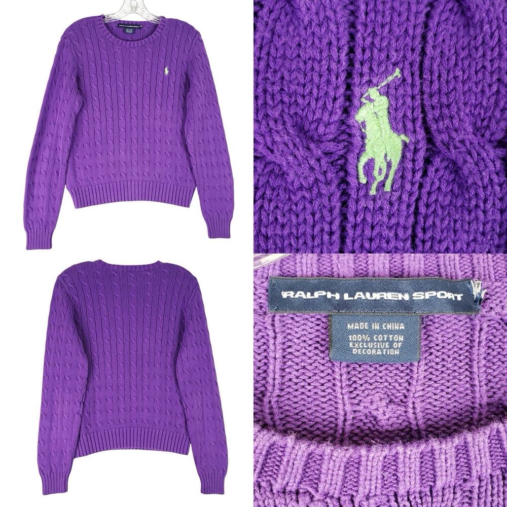 Polo Ralph Lauren Sport Sweater Pullover Women’s Size Small S Cable Knit Purple